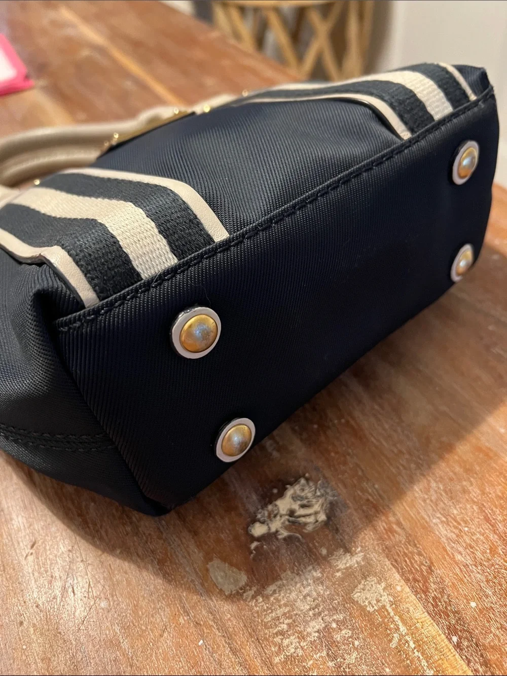 Michael Kors Navy and Cream Mini Satchel with Gold Hardware